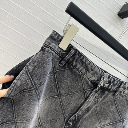 CC Flower Denim Skirt Black Cotton