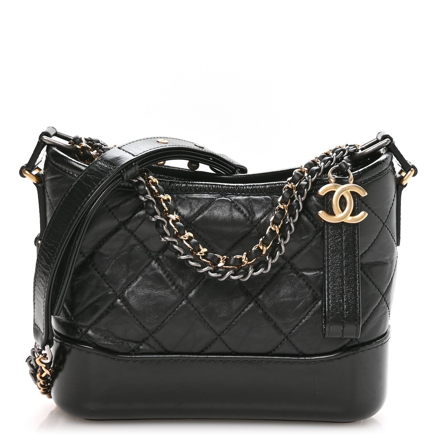 Aged Calfskin Quilted Small Gabrielle Logo Hobo Black