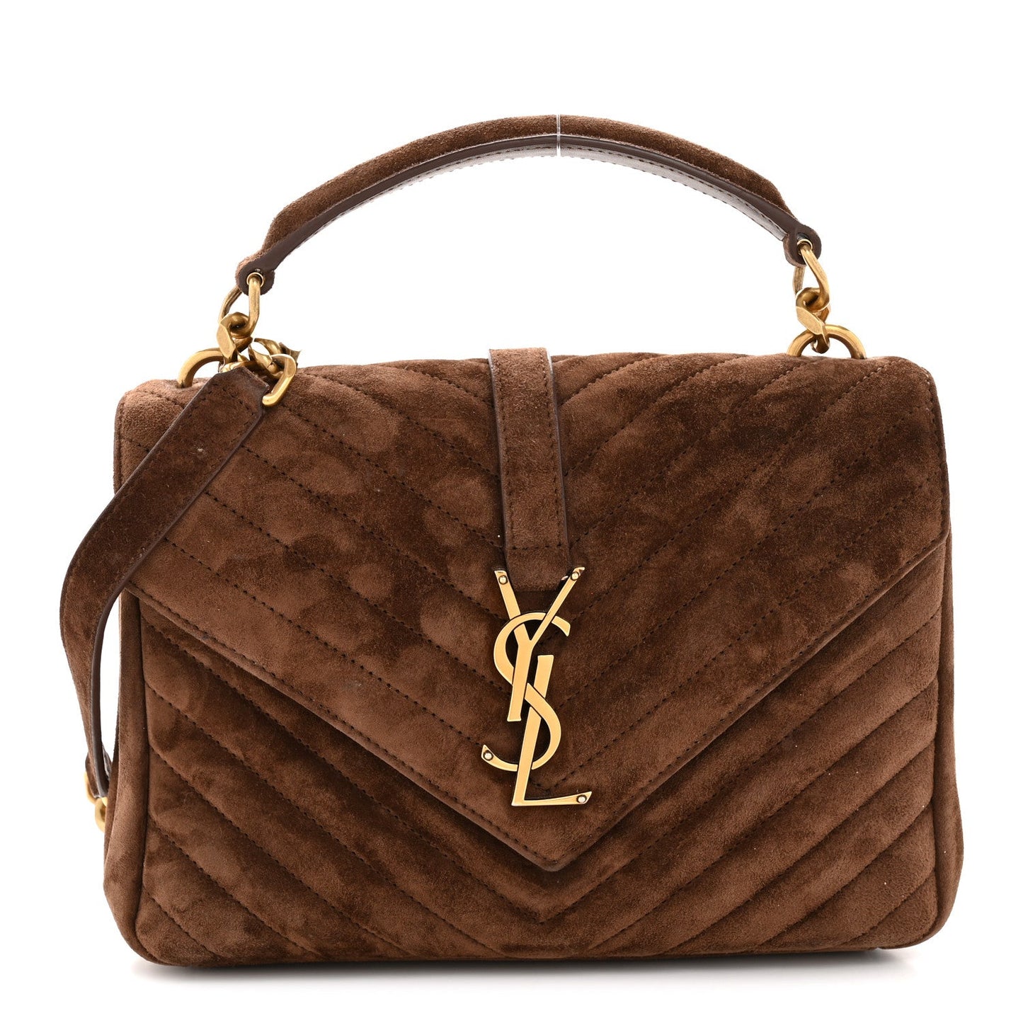 Suede Matelasse Chevron Monogram Medium College Bag Bark Brown