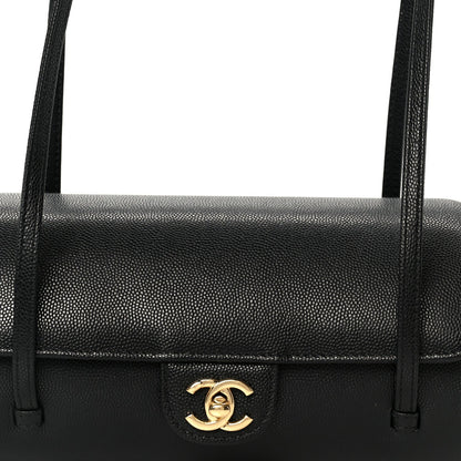 Shiny Caviar Preppy Coco Small Bowling Bag Black