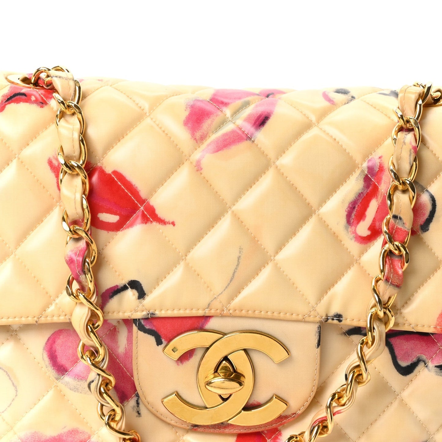 Coated Canvas Quilted Lips and Kisses Graffiti XL Jumbo Single Flap White Multicolor