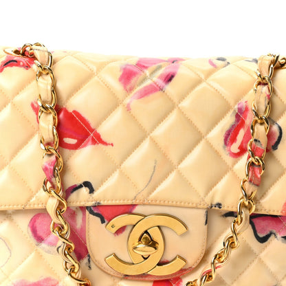 Coated Canvas Quilted Lips and Kisses Graffiti XL Jumbo Single Flap White Multicolor