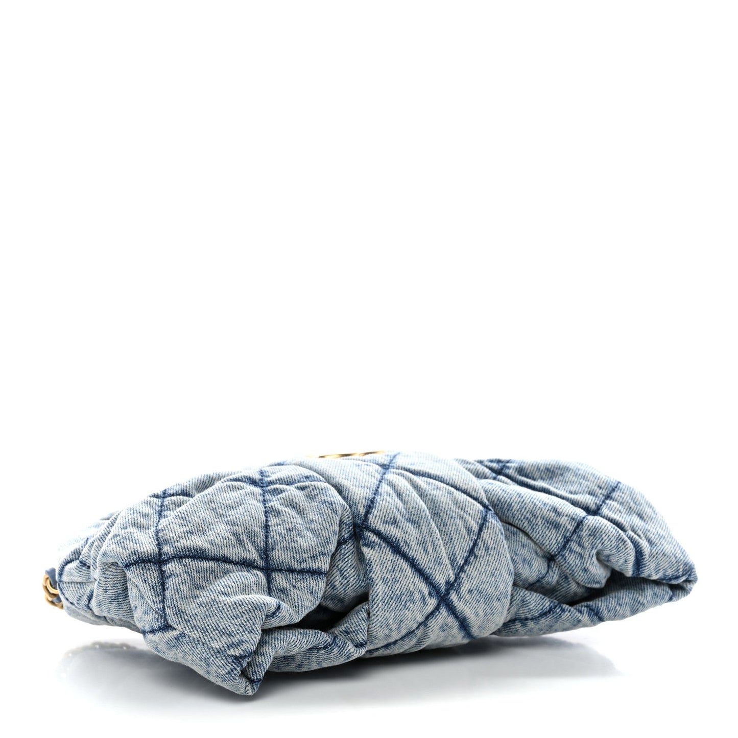 Washed Denim Quilted Mini Bow Bag Blue