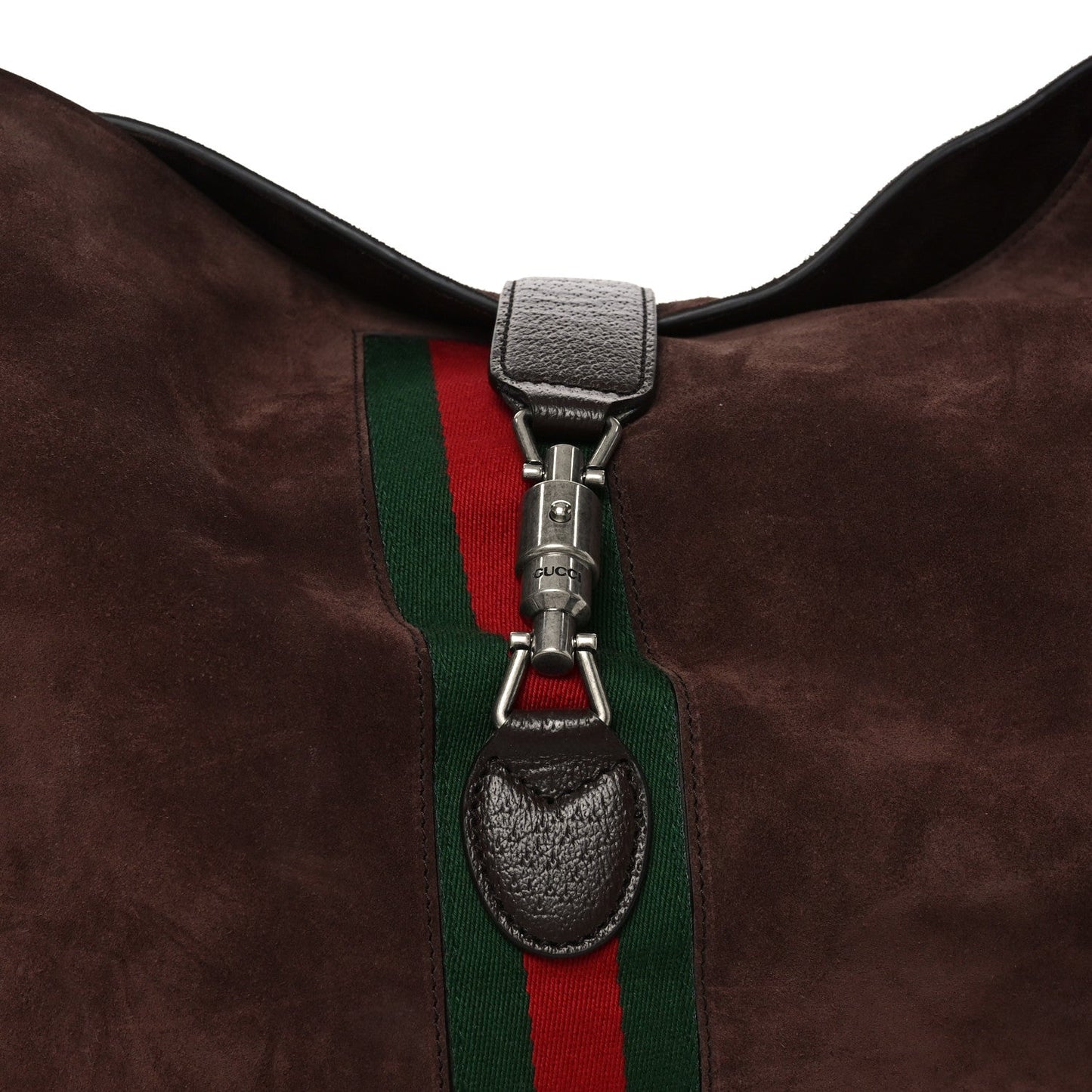 Suede Textured Dollar Calfskin Web Medium Jackie 1961 Crossbody Bag Brown