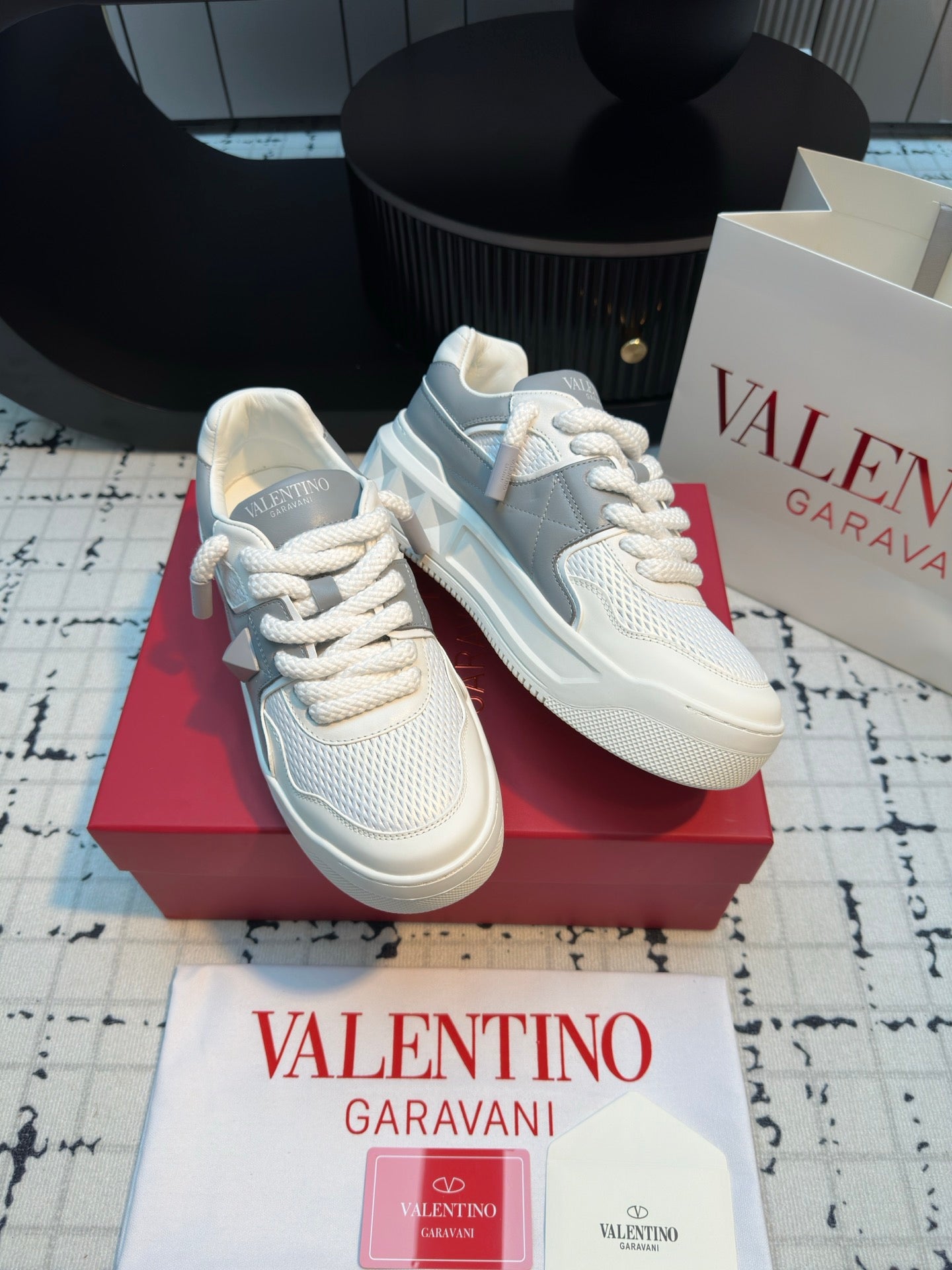 One Stud Xl Trainer In White Mix Grey Nappa Leather And Mesh Fabric 824989