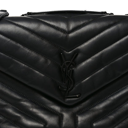 Calfskin Y Quilted Monogram Monochrome Medium Loulou Chain Satchel Black