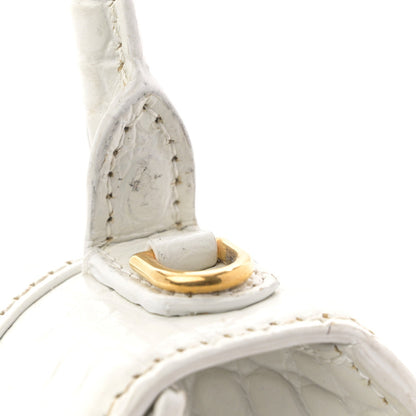 Calfskin Crocodile Embossed Small Hourglass Top Handle Bag White