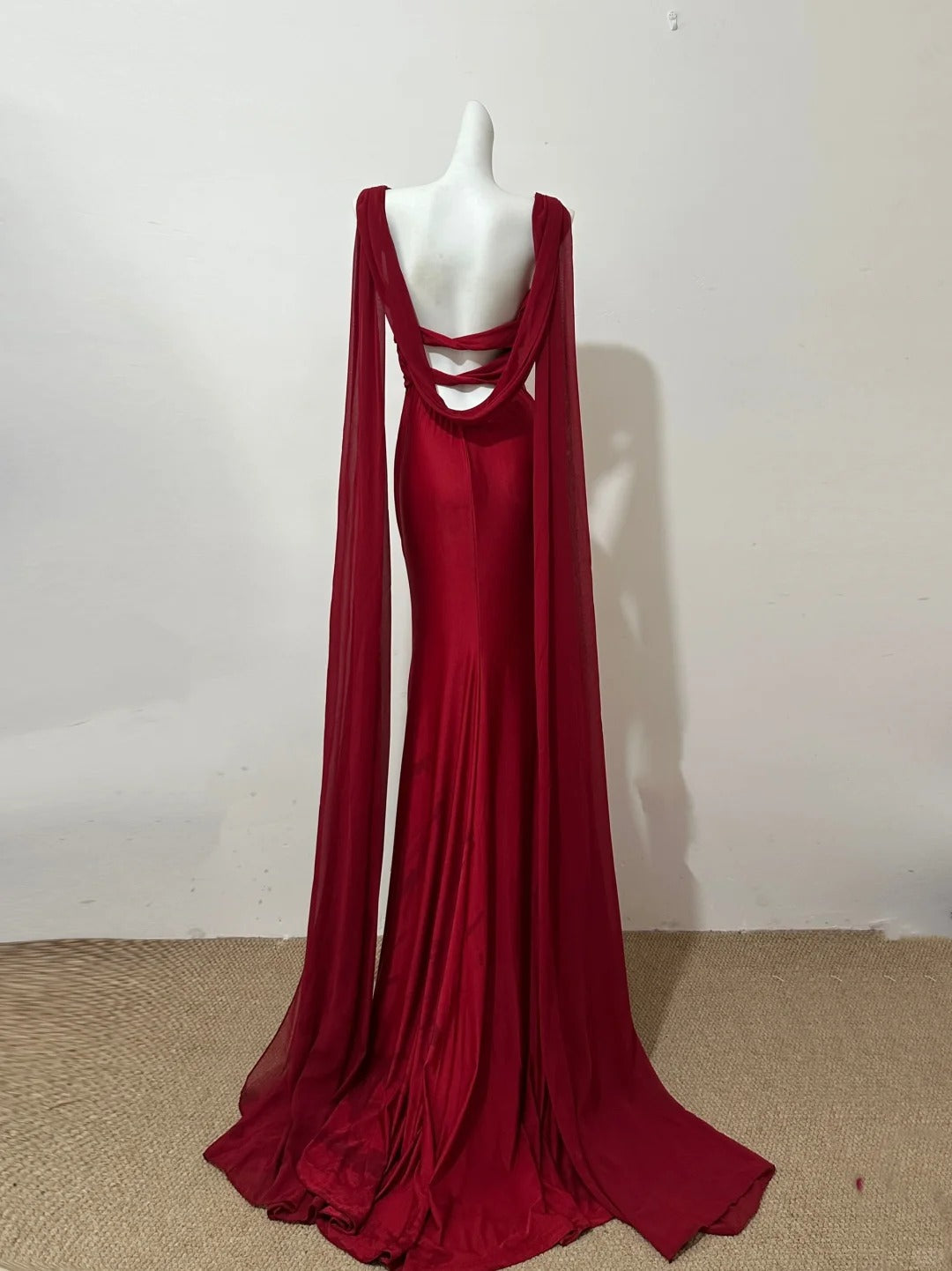 formaldressy--Red sway collar halter back ribbon long satin prom dress party dress gh5478