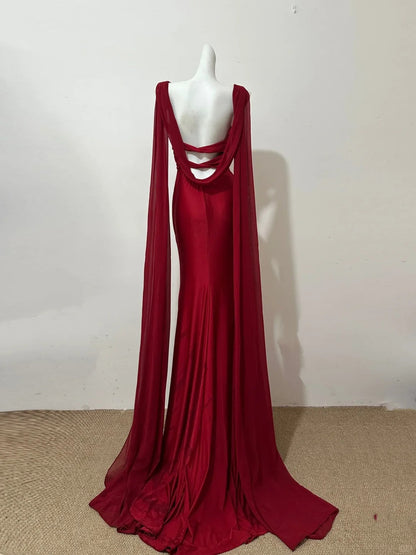formaldressy--Red sway collar halter back ribbon long satin prom dress party dress gh5478