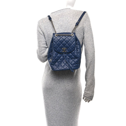 Lambskin Quilted Daily Supple Backpack Blue