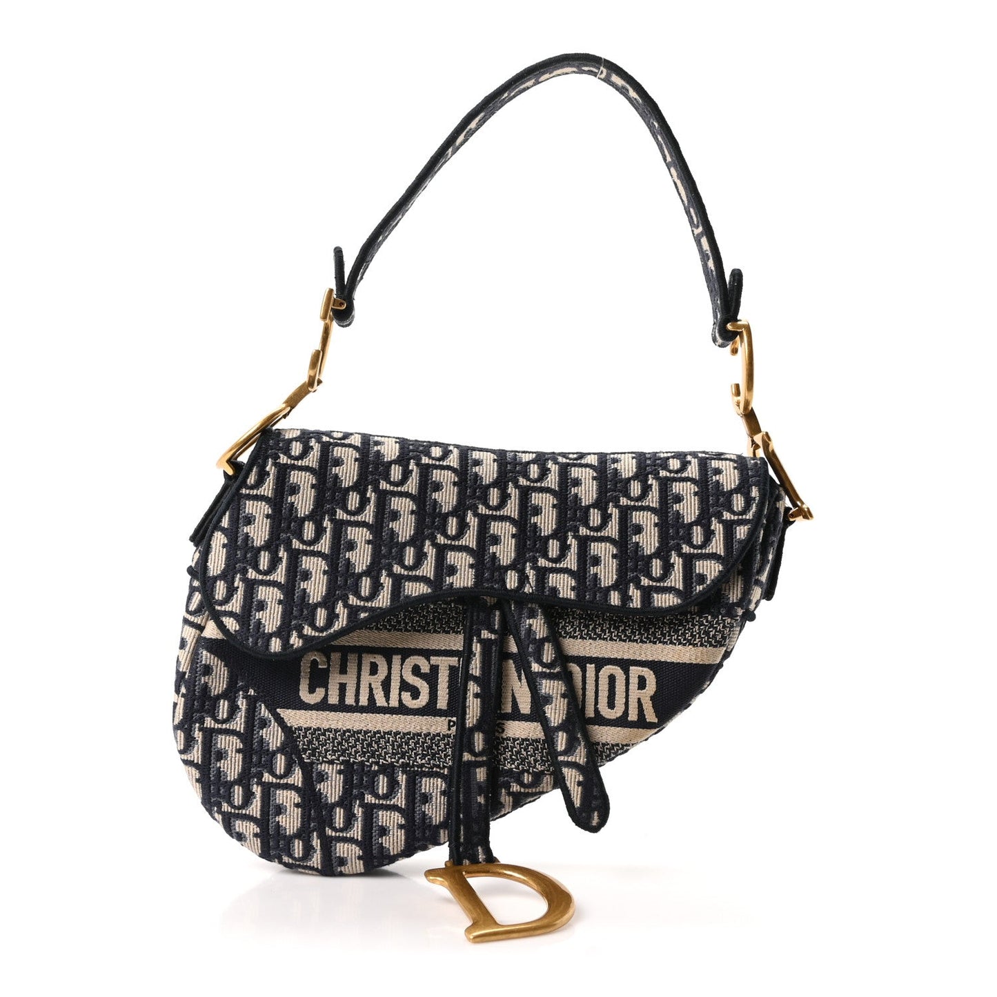 Oblique Embroidered Saddle Bag Blue