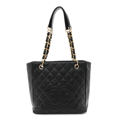 Caviar Quilted Petit Shopping Tote PST Black