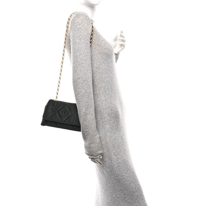 Satin Diamond Quilted Tassel CC Small Flap Bag Black