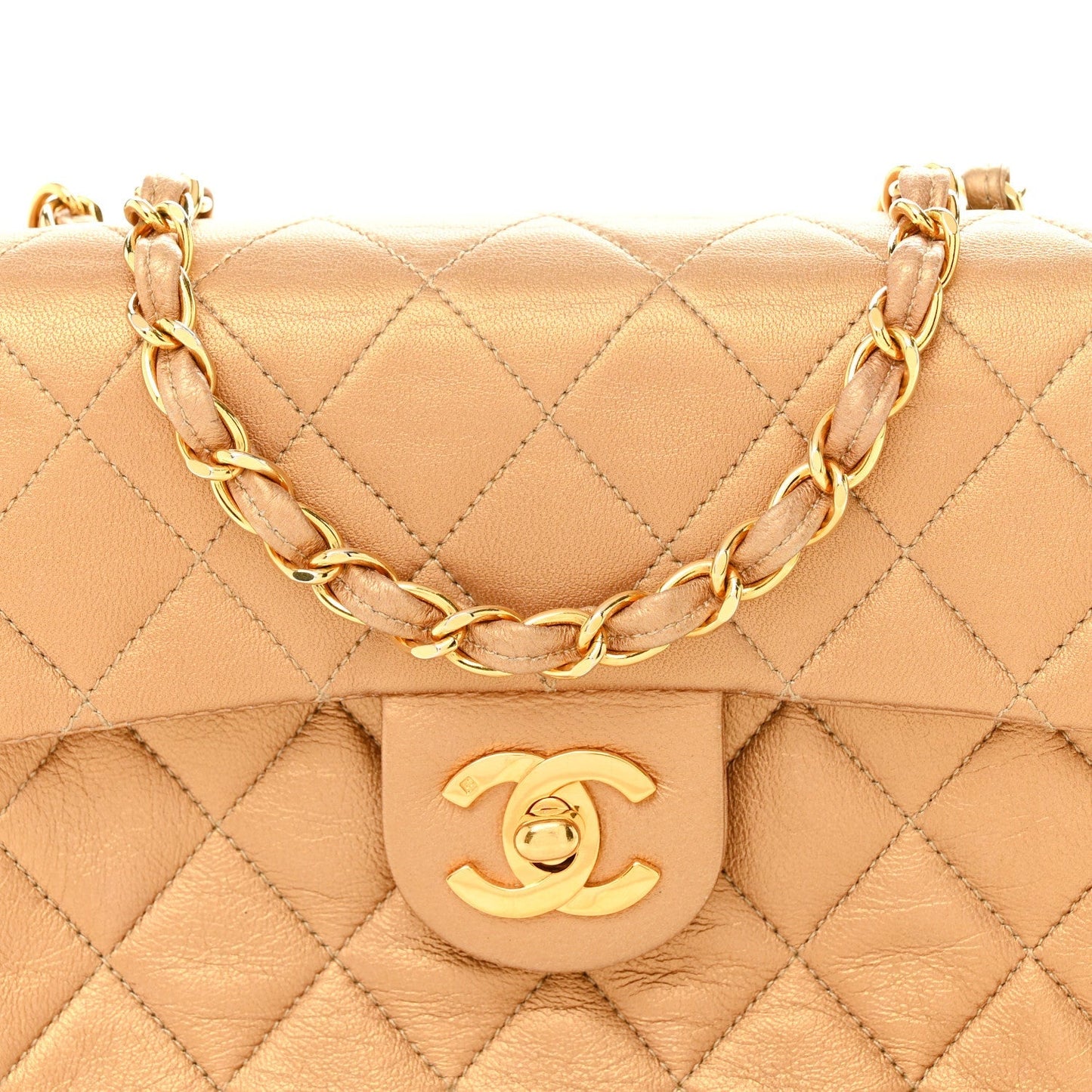 Metallic Lambskin Quilted Mini Square Flap Bronze