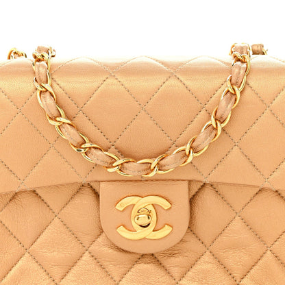 Metallic Lambskin Quilted Mini Square Flap Bronze