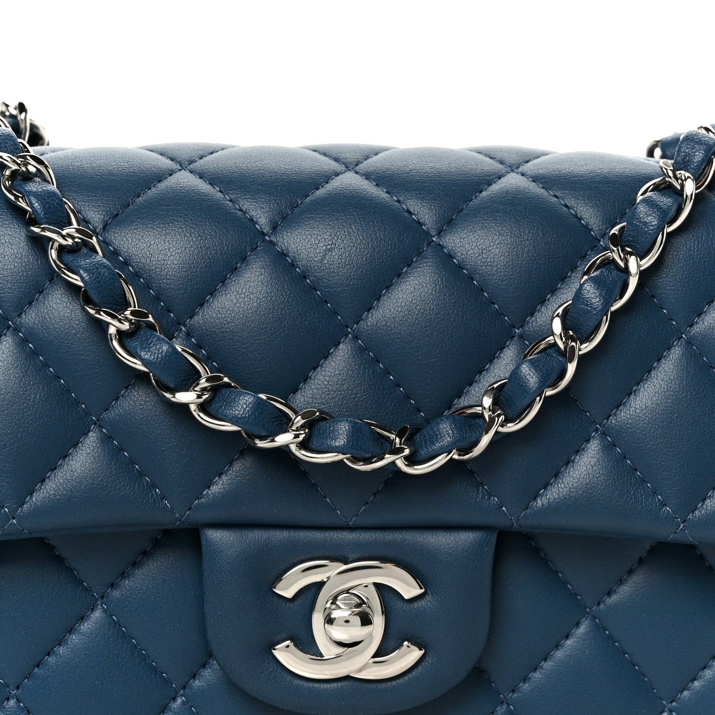 Lambskin Quilted Mini Rectangular Flap Blue