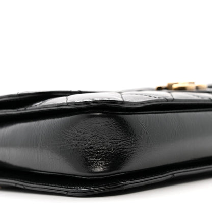 Glazed Calfskin Quilted Medium Perfect Edge Flap Black