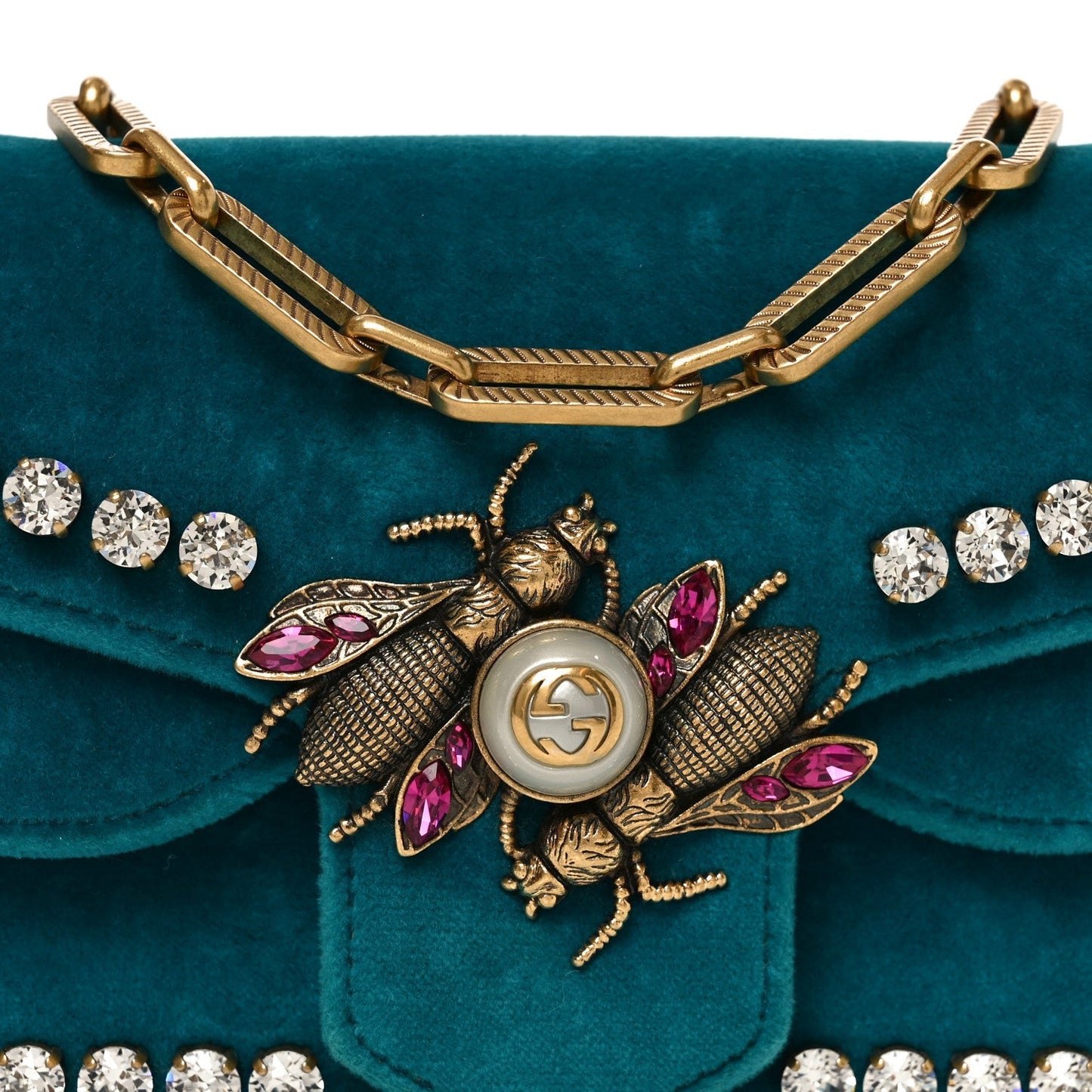 Velvet Crystal Mini Bee Broadway Shoulder Bag Pavone Cyan