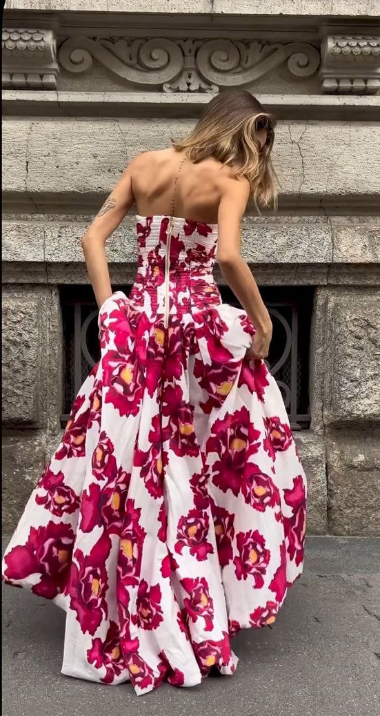 formaldressy-Red Floral Long Satin Chiffon Ball Gown Graduation Dress gh5928