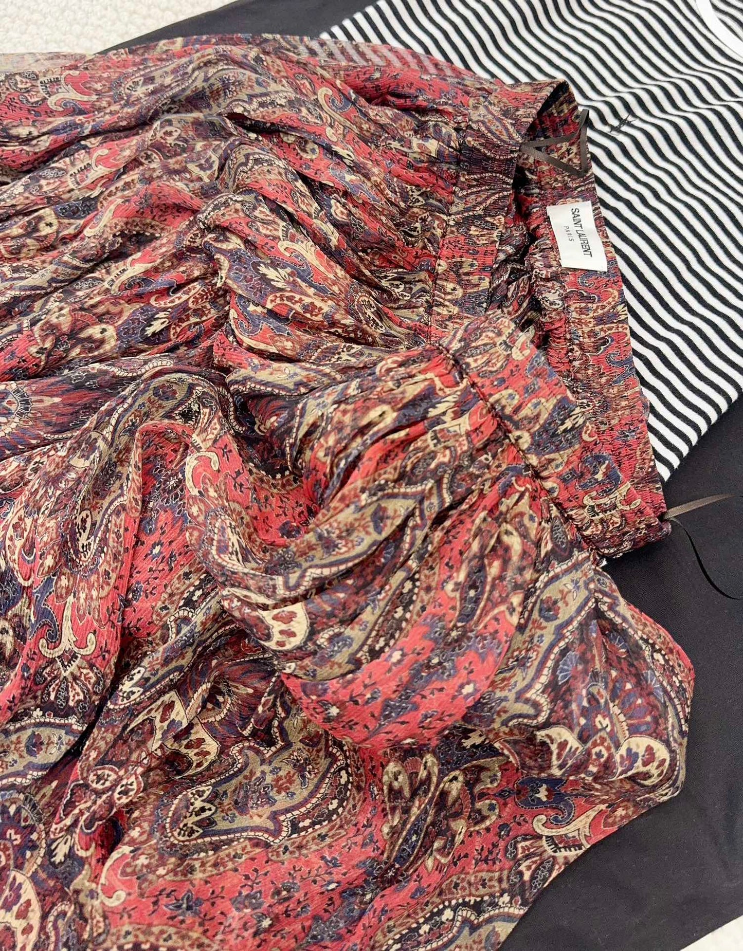 YSL 2025 Printed Skirt Red Silk