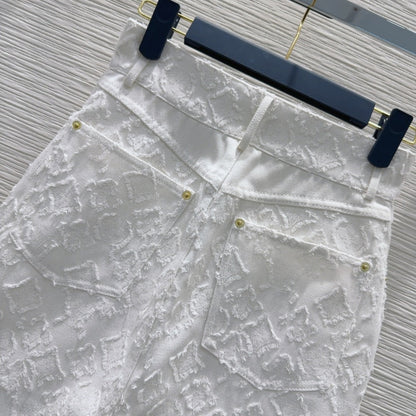 LV 25S Monograw Jacquard Fabric Skirt White Cotton