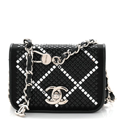 Lambskin Crystal Quilted Mini Chain Belt Bag Black