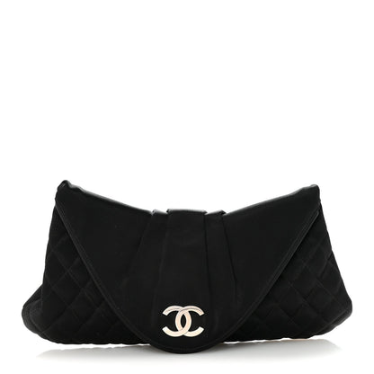 Satin Quilted Half Moon Clutch  Black