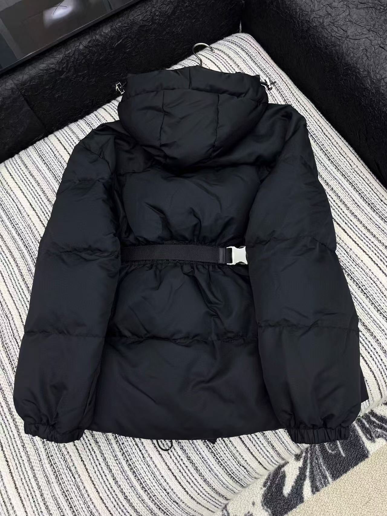 Prada 2025 Belted Jacket Black Down Re-Nylon