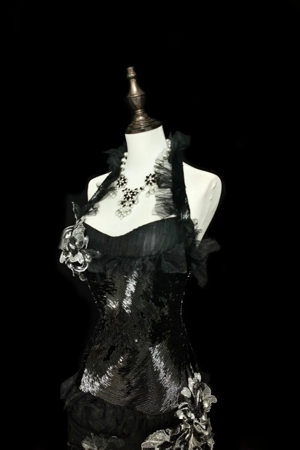 formaldressy-Evening dress Black mermaid-inspired floral gown, uniquely elegant dark mermaid long tulle ball gown/evening dress. gh6138