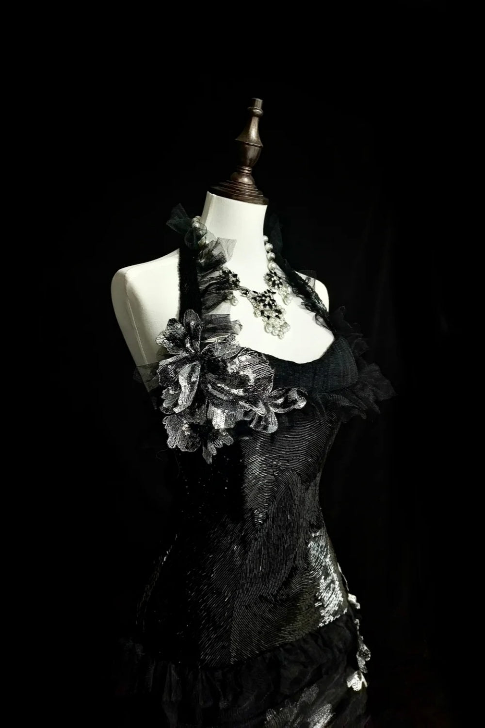 formaldressy-Evening dress Black mermaid-inspired floral gown, uniquely elegant dark mermaid long tulle ball gown/evening dress. gh6138