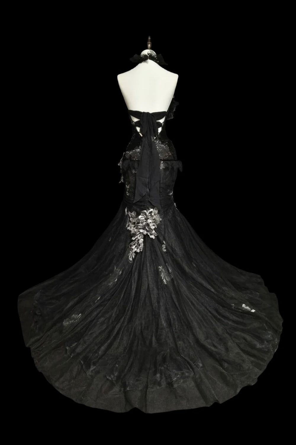 formaldressy-Evening dress Black mermaid-inspired floral gown, uniquely elegant dark mermaid long tulle ball gown/evening dress. gh6138