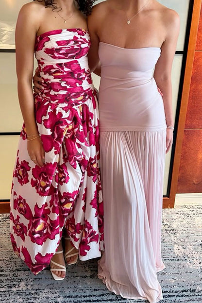 formaldressy-Red Floral Long Satin Chiffon Ball Gown Graduation Dress gh5928