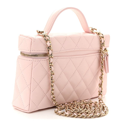 Caviar Quilted Top Handle Slim Vanity With Chain Light Pink