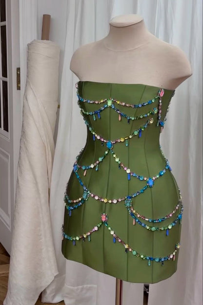 formaldressy-Black/white/green Fashion Satin Exquisite Beading Short Homecoming Dress Birthday Party Dress gh5388