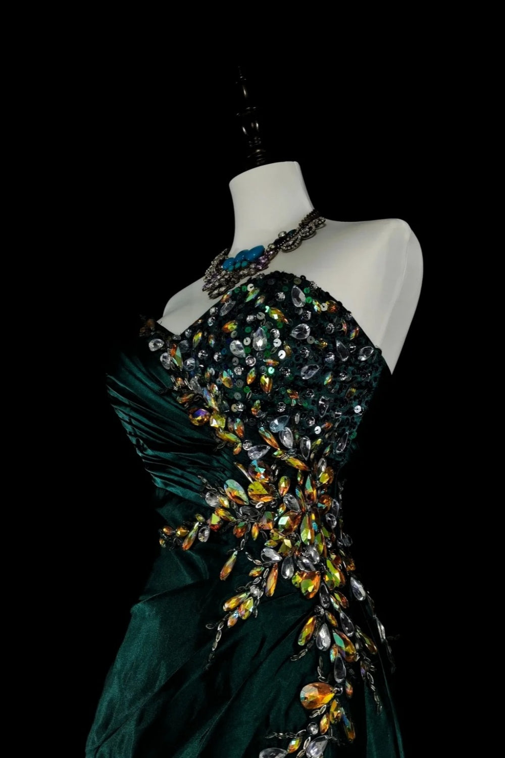 formaldressy- Green Retro Beaded Trailing Evening Gown gh6213