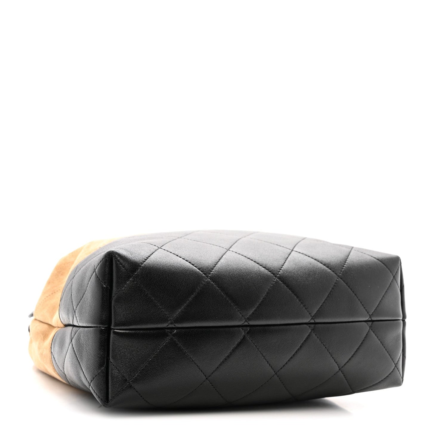 Suede Calfskin Shiny Lambskin Quilted Shopping Bag Beige Black