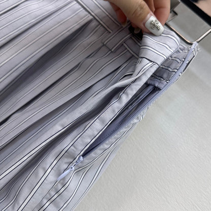 Miu Miu Pleated Striped Midi Skirt Grey Cotton 341903