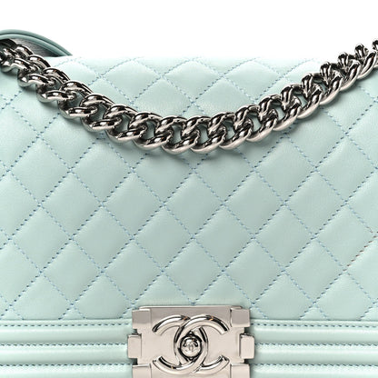 Calfskin Quilted Medium Boy Flap Light Blue