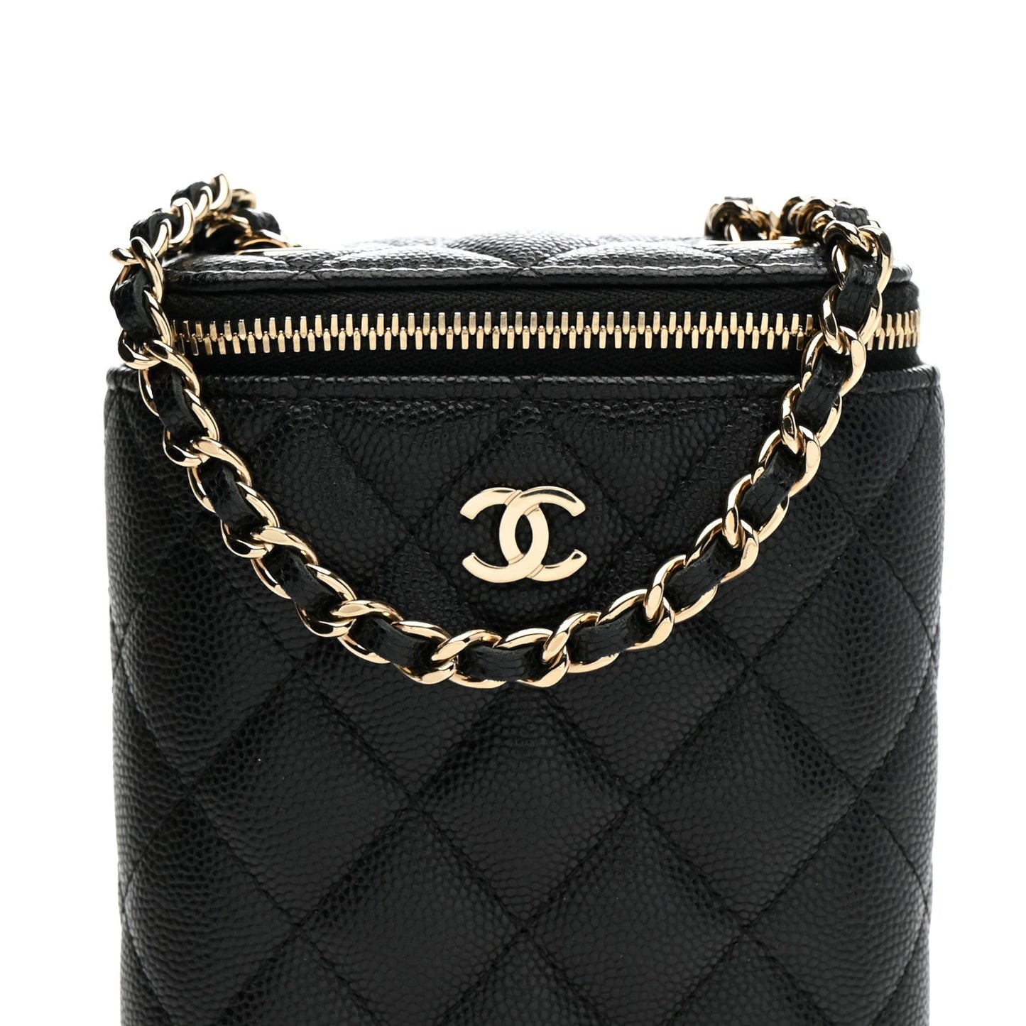Caviar Quilted Small Vertical Coco Beauty Vanity Case With Chain Black