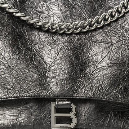 Metallic Crushed Calfskin Large Crush Chain Bag Steel Grey