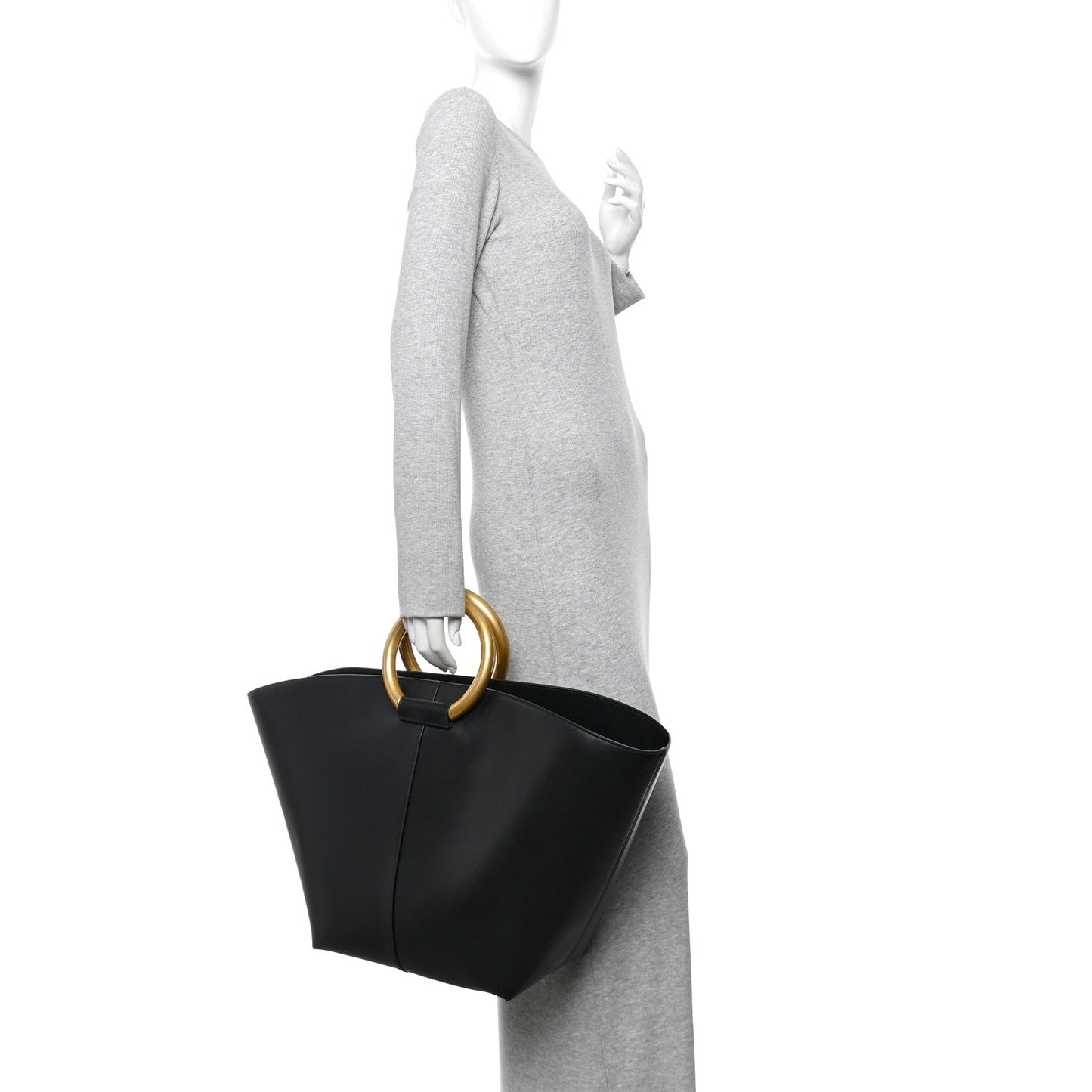 Smooth Calfskin Maxi Trapezoid Shopping Tote Black