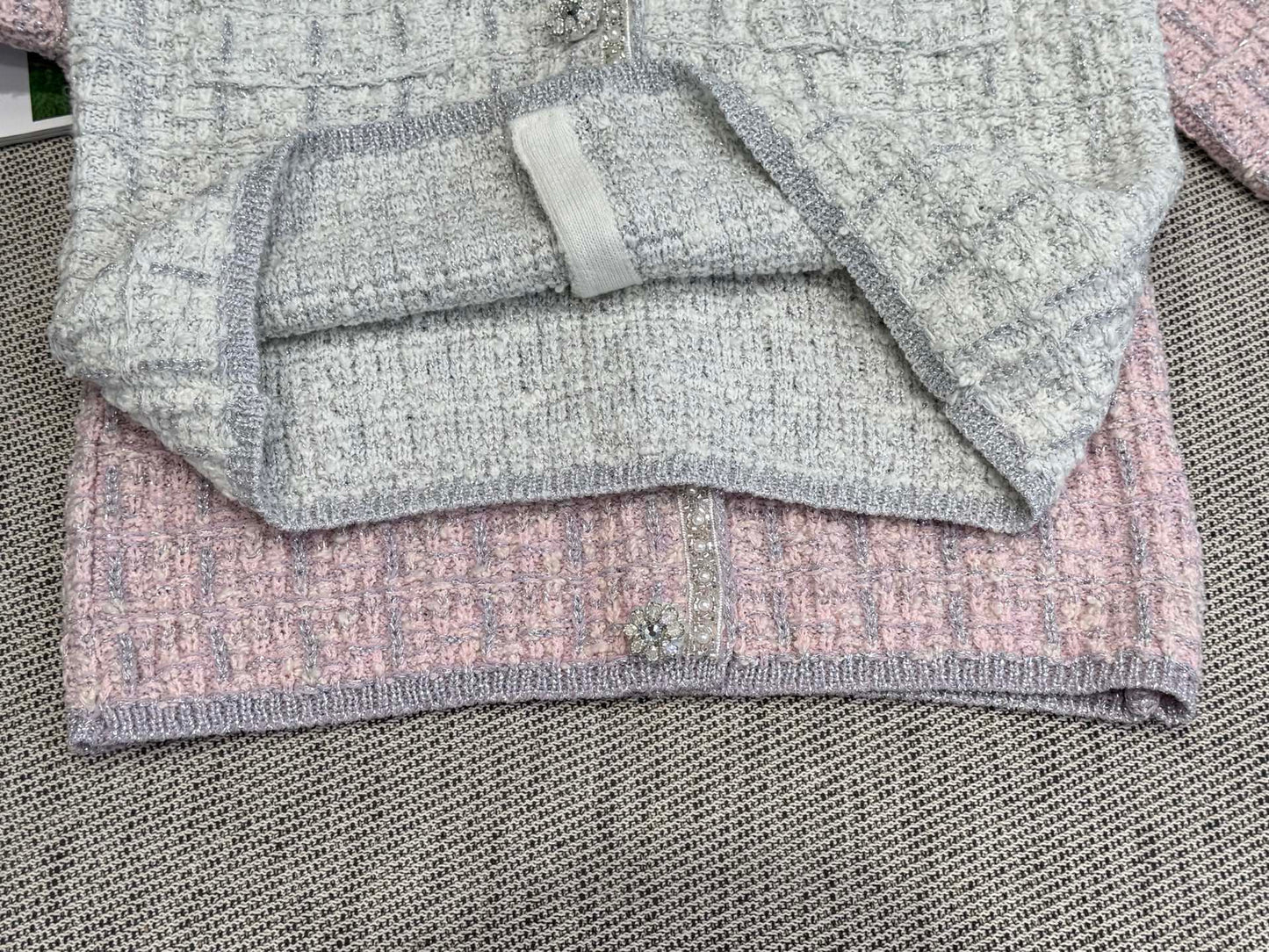 CC Tweed Beaded Coat Pink White Cotton Acrylic 251307