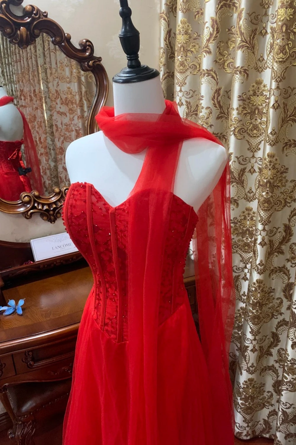 formaldressy-Red, Passionate, Exquisitely Beaded Long Formal Ball Gown gh6302