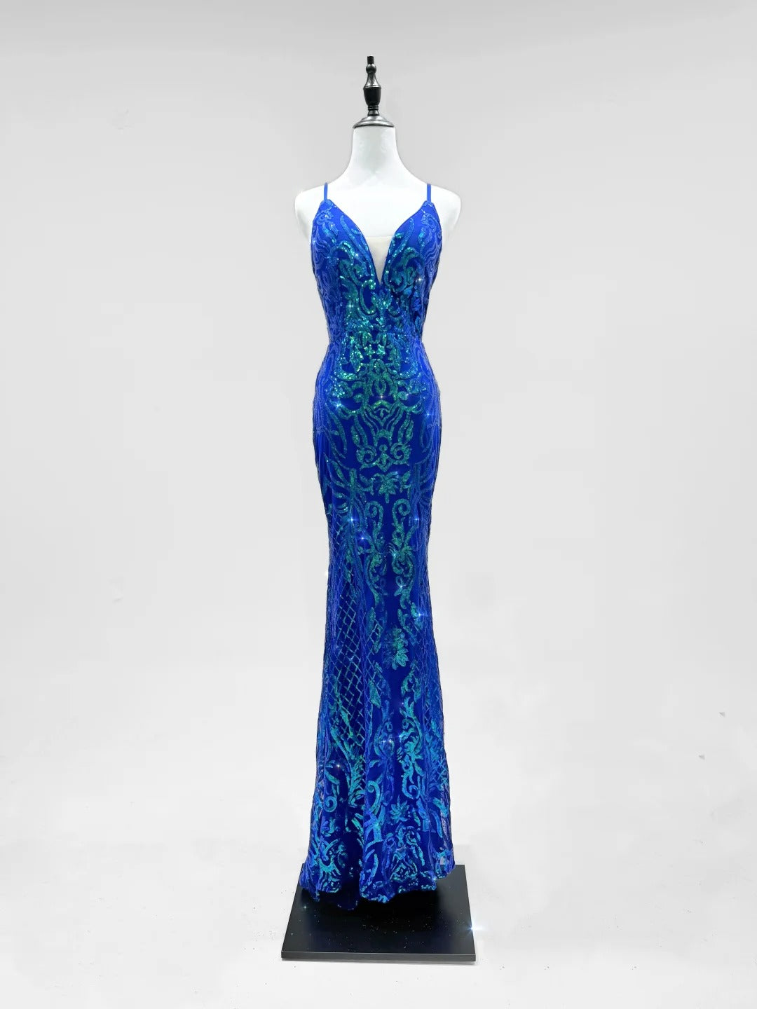 formaldressy-Blue shiny fashion sequins long prom dress birthday party dress gh5420