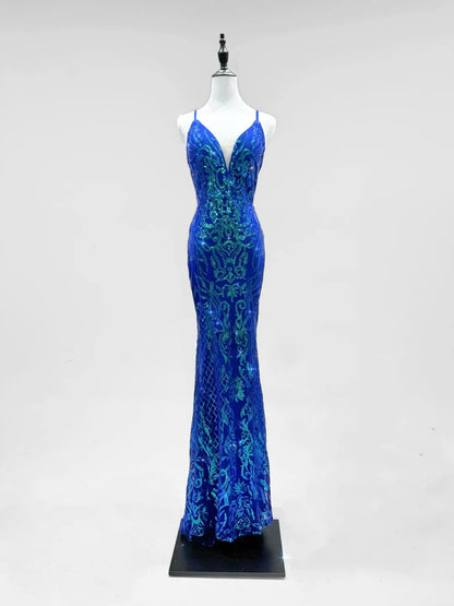 formaldressy-Blue shiny fashion sequins long prom dress birthday party dress gh5420