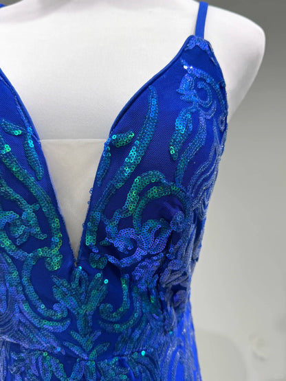 formaldressy-Blue shiny fashion sequins long prom dress birthday party dress gh5420