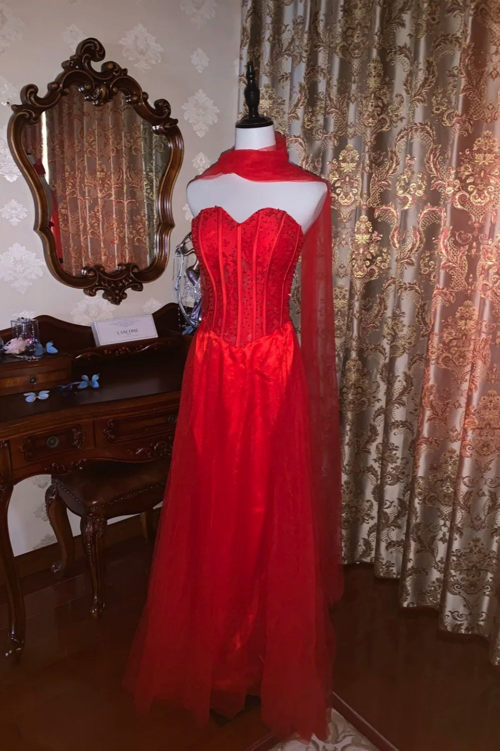 formaldressy-Red, Passionate, Exquisitely Beaded Long Formal Ball Gown gh6302