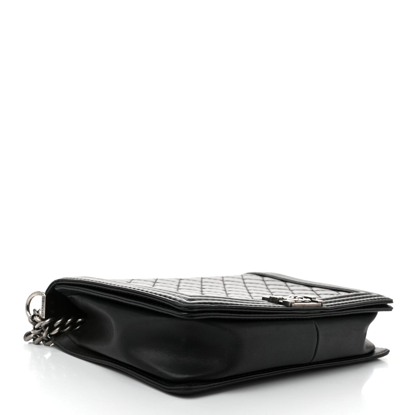 Calfskin Double Stitch Large Boy Flap Black