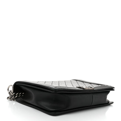 Calfskin Double Stitch Large Boy Flap Black