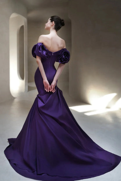 formaldressy-Purple Elegant Long Satin Train Prom Dress gh6236